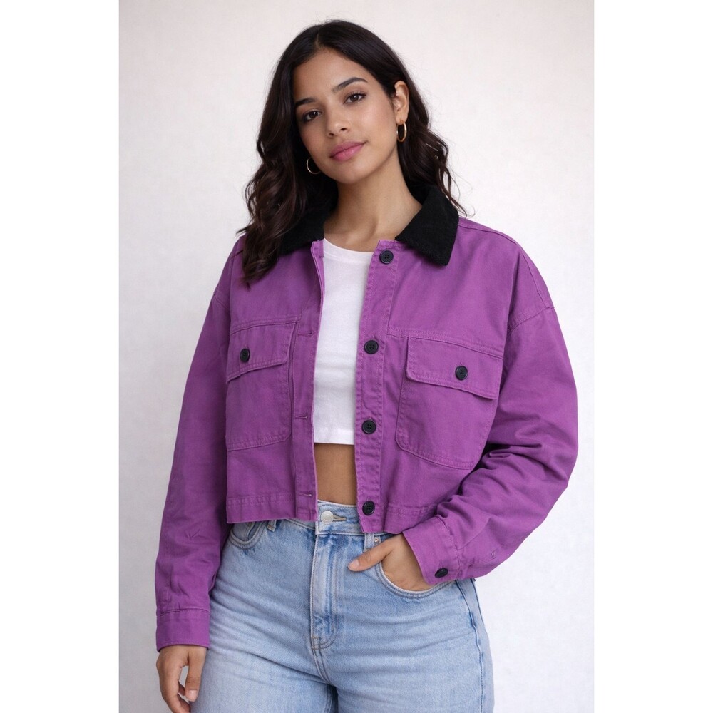 Women's Wild Fable Vibrant‎ Purple Cropped Work Canvas Surplus Shacket Size XS